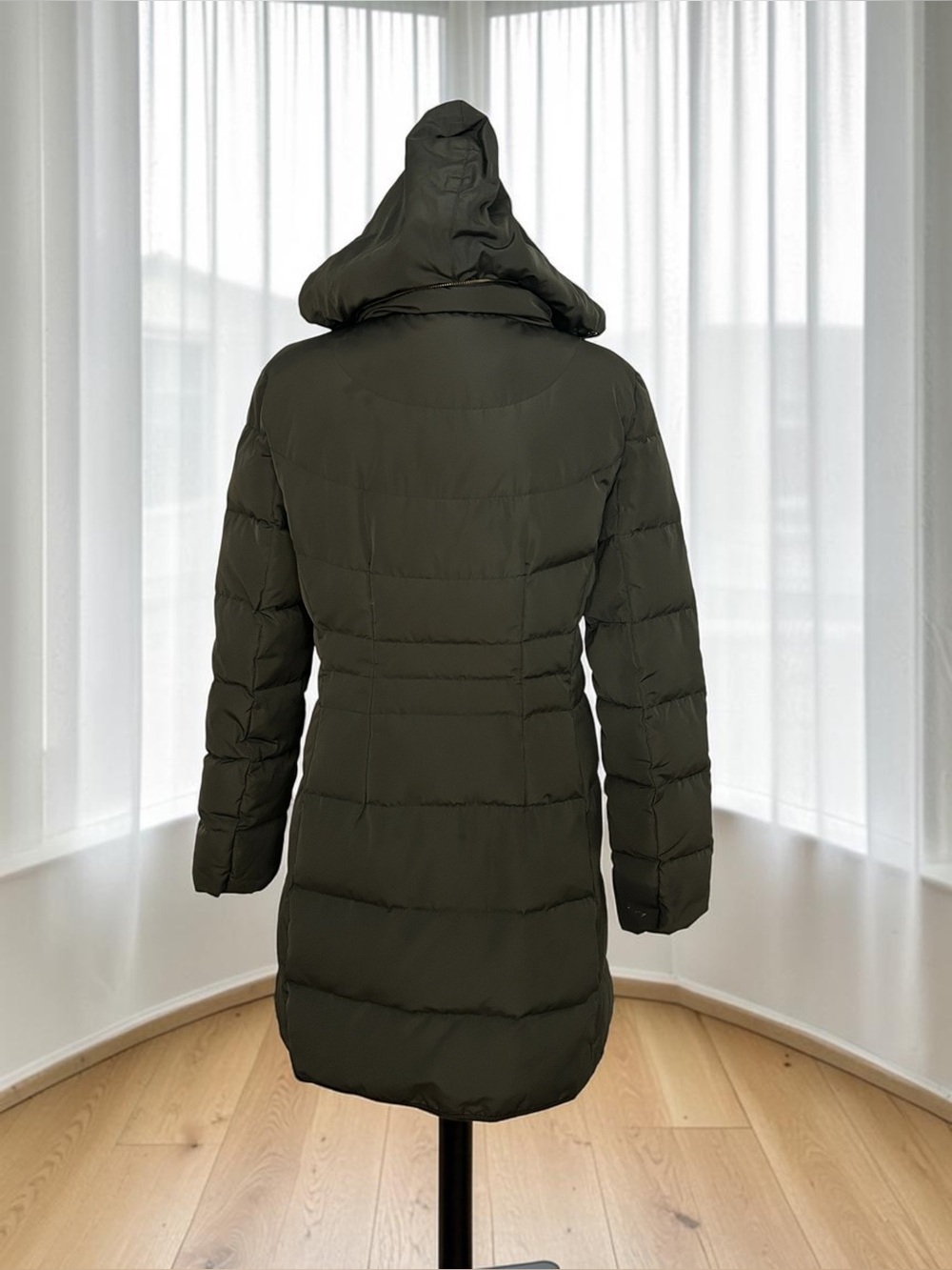Cole Haan Signature Olive Green Down Puffer Hooded Jacket with Faux-Fur Medium - Picture 3 of 15
